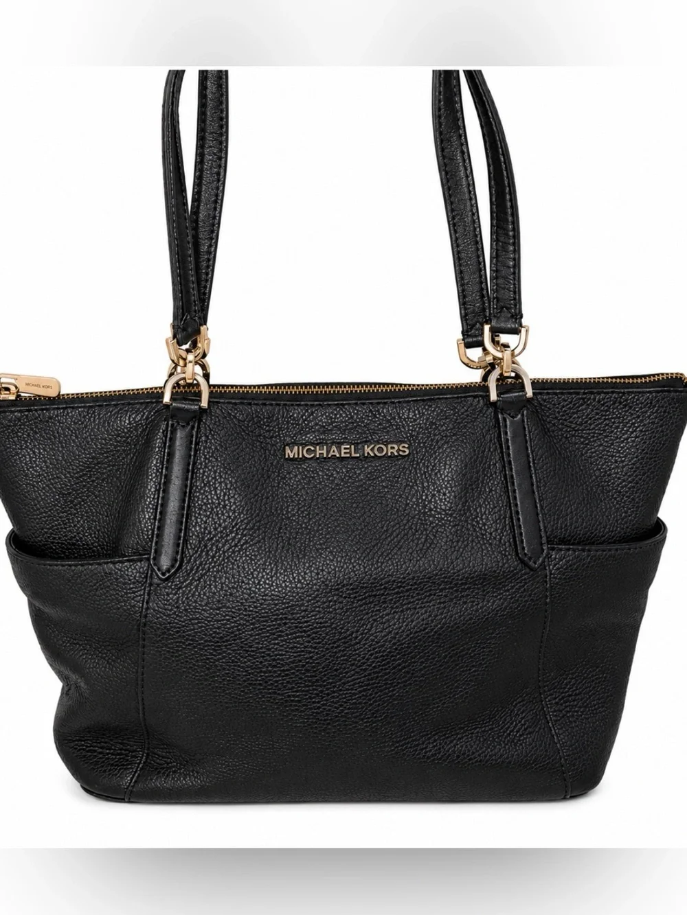 Michael Kors Bedford Large Black Pebbled Leather Tote Shoulder Bag